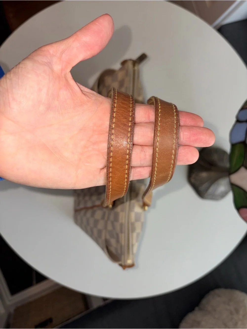 Louis Vuitton Damier Azur Canvas Shoulder Bag in Beige and Brown